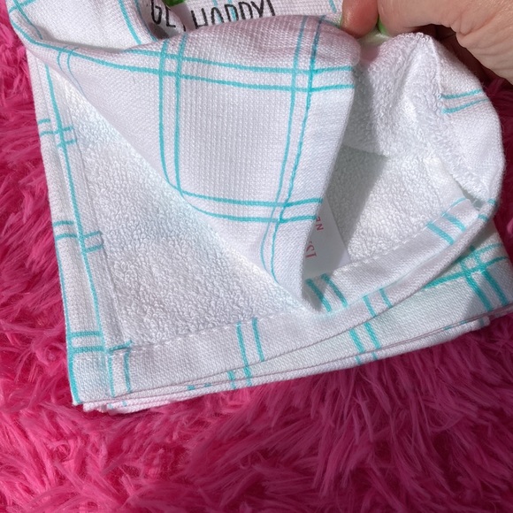 Isaac Mizrahi bunnies in glasses on plaid dish towels set of two NWT - Picture 3 of 4